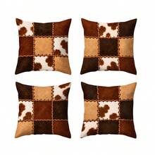 1pc/4pcs Patchwork Cow Print Western Cowboy Print Pillowcase, Suitable For Living Room Sofa Bedroom Daily Home Decor, Applicable For Daily Home Decor Pillow, Pillow Insert Not Included - Multi-color a - View 8