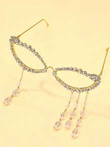 European And American Fashion New Tassel Eyeglass Frames, Unique Niche Design With Rhinestones, No Lenses, Internet Celebrity Street Style Accessory - Gold - View 5