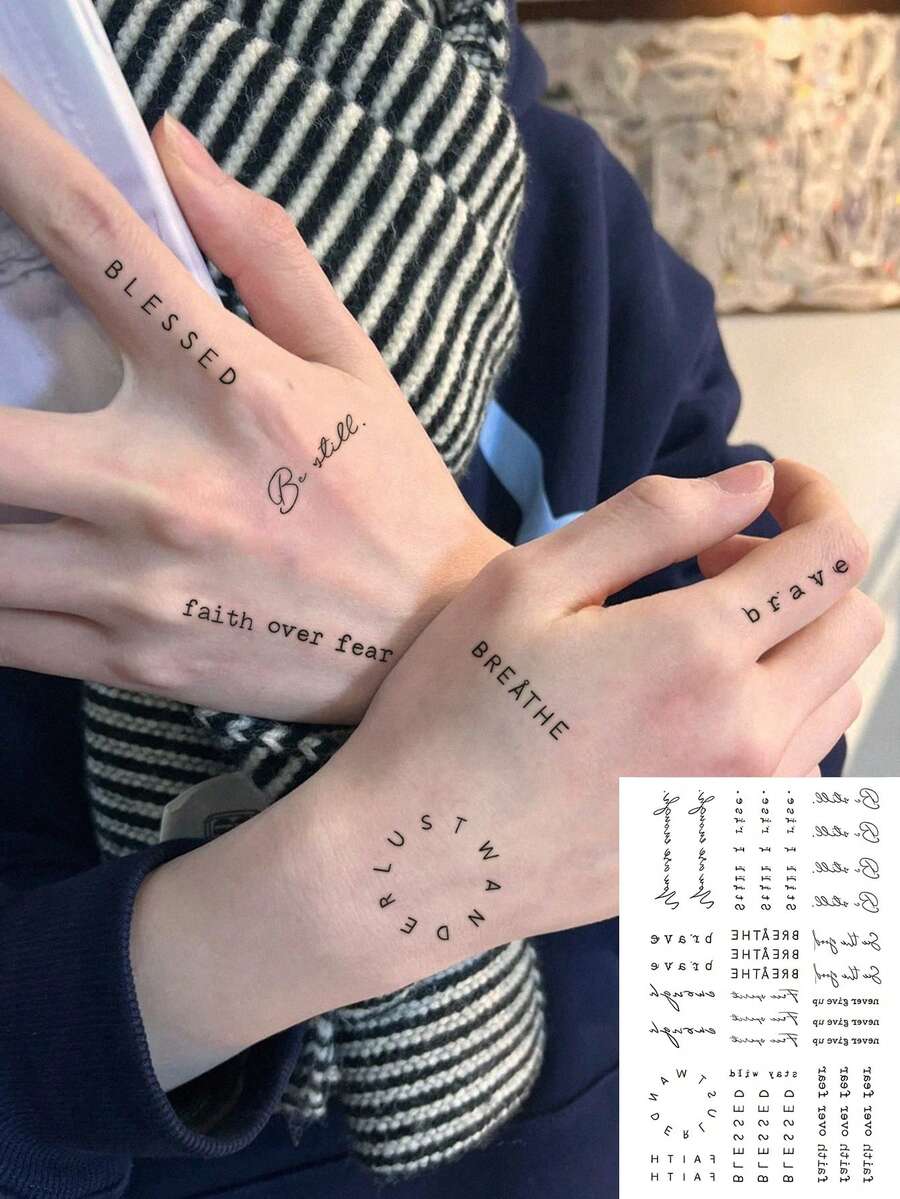 1件裝「Born To Die」書法文字手腕迷你臨時紋身貼紙,防水持久極簡文字假紋身,適用於鎖骨、腳踝、手掌、頸部身體藝術貼紙 - 黑色 - 查看 1