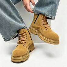 Sepatu Bot Hiking Outdoor Pria Warna Kuning, Bernapas, Nyaman, Anti Selip, Cocok untuk Berjalan, Hiking, Musim Semi, Musim Gugur, Musim Dingin, Dipadukan dengan Celana Jeans (Sedikit Perbedaan Warna, Jumlah Garis Acak) - Unta K118 - View 4