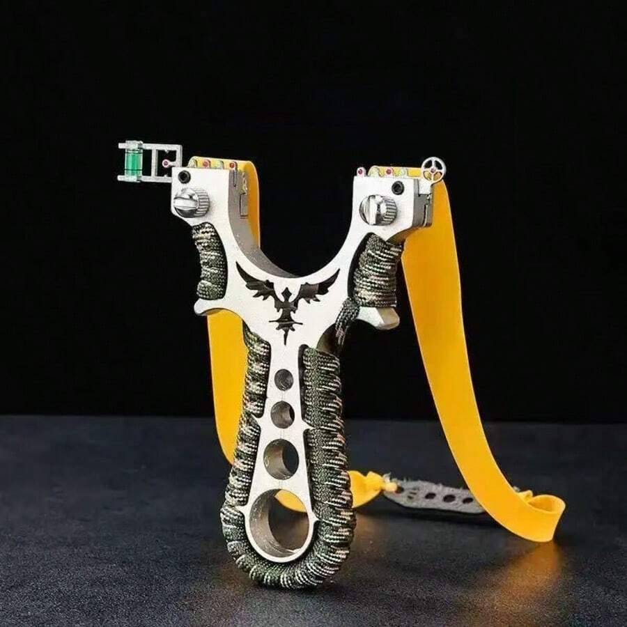 1pc Stainless Steel Slingshot With Flat Rubber Band, Suitable For Outdoor Shooting Practice, Competition, Fishing And Bird Watching Leisure Activities