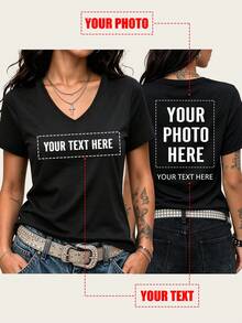 Two-Sided Custom Photo Tee, Birthday Gift,Y2K 90s Retro Rap Shirt, Personalized Crop Top, Add Photo & Text, Festival Fan Apparel, OOTD - Black - View 10