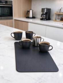 1pc Solid Color Drying Mat, Non-Slip Absorbent Wear-Resistant Coffee Machine Mat, Soft Diatomaceous Earth Drainage Mat, Dish Drying Mat, Coffee Mat, Bar Restaurant Mat, Pet Mat, Tableware Mat, Bathroom Mat, Countertop Mat For Dining Table Decor, Home Kitchen Supplies - Black - View 6