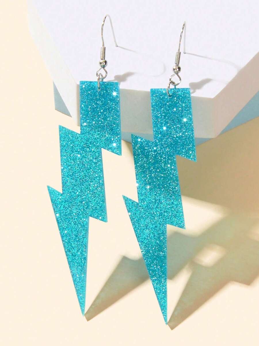 1pair Candy Color Blue Acrylic Lightning Dangle Earrings For Women Party Jewelry - Blue - View 1