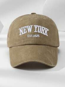 MAKEFGE 1件中性戶外休閒時尚字母刺繡 NEWYORK1625 水洗防曬可調尺寸柔軟棒球帽，適合日常配戴 - A - 查看 19