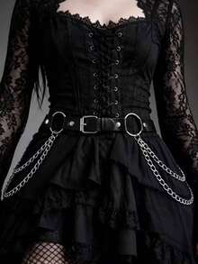 1pc Women's Dark Gothic Style Chain Metal Large Round Double Layer Waist & Back Belt, Suitable For Carnival Parties Or Daily Wear - Black - View 2
