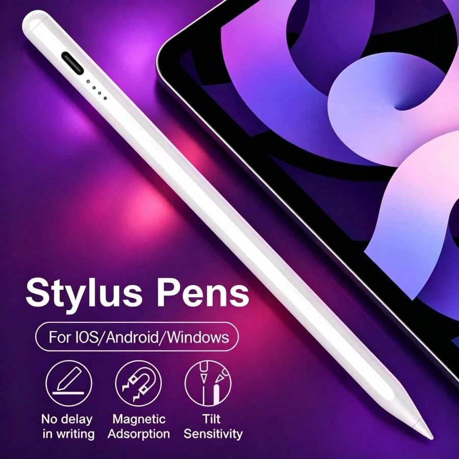 New Universal Stylus Pen Compatible With Tablets, , Apple Pencil, , , , Galaxy Tab A9 A9+ S9FE S9+ S8+ S7+ S7FE S6lite A7 A8 A7lite, Rechargeable Tilt Stylus Pen, Android, Battery Capacity 90mAh, Universal Capacitive Stylus Pen, Compatible With IOS And Android Tablets And Smartphones, Dual Spare Tips, Suitable For Writing, Touching, Drawing, Note-Taking, With Status Indicator Light, Magnetic Attachment, Replaceable Tips, Ultra-Long Standby Time