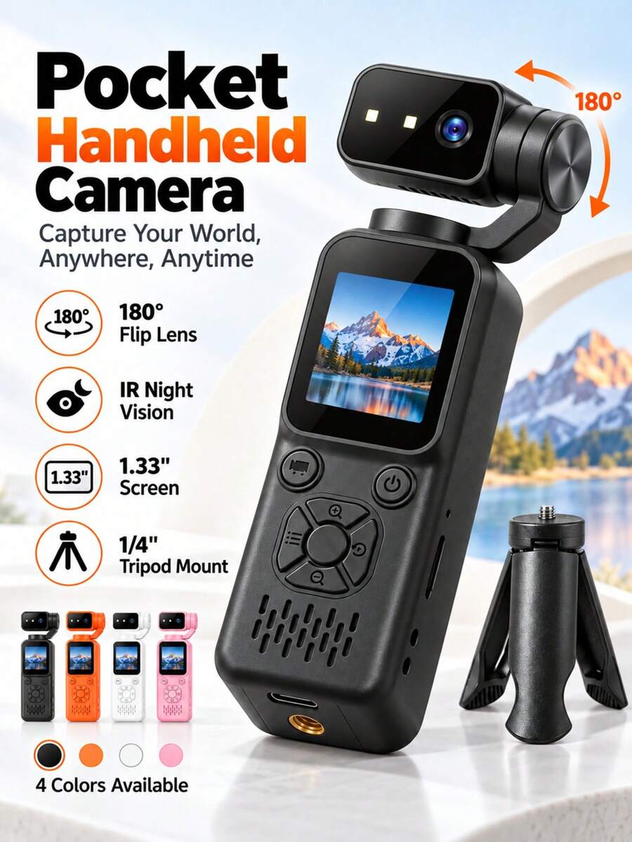 YAIUZGOO Portable Handheld Vlog Camera, 180° Rotating Lens, Color ...