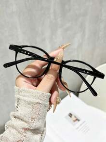 1pc Minimalist Elegant Black Round Glasses, Fashionable Accessory Suitable For Daily Wear, Suitable For Various Occasions, Non-Prescription Glasses - Clear - View 3