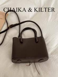 1pc Suede Fabric Square Handbag Suitable For Commuting, Shopping, Etc. (With Pendant) - Coffee - View 5