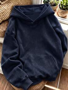 Women's Daily Round Neck Long Sleeve Casual Spring/Fall/Winter Hoodie Tops For Women - Navy Blue - View 1