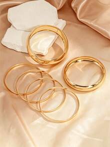 6pcs Minimalist Smooth Women's Bracelet Set, Suitable For Festivals, Parties, Dates, Gifts And Daily Wear - Gold - View 4