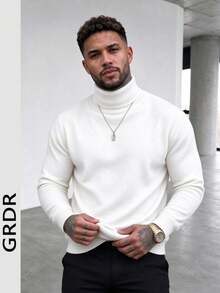 GRDR Men's Autumn/Winter New High Neck Long Sleeve Knit Sweater - White - View 1