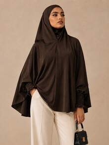 Elastic Bubble Cuff Long Sleeve Flowy Tunic Top, Modest Muslim Prayer Jilbab, Solid Color Loose Abaya Top, Islamic Hijab Outfit For Ramadan Daily Wear - Multicolor - View 15