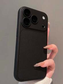 極簡純色人造皮革相機保護手機殼,適用於 iPhone 18 Pro Max 17 Pro Max 17 Pro 17 16 15 14 13 Pro Max,超薄防震保護 - 黑色 - 查看 3
