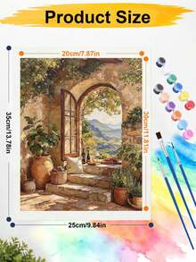 مجموعة أدوات الرسم الرقمي DIY، لوحة زيتية لمناظر جبلية وفناء مقوس، ديكور جداري منزلي بدون إطار. - A - مشاهدة 7
