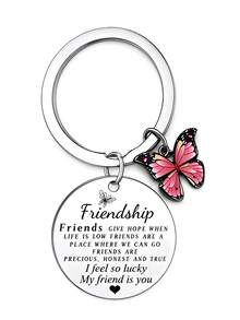 1pc Friendship Keychain, Engraved Round Pendant Key Ring With Multiple Charms, Best Friend Gift, Birthday Christmas Valentine's Day Bag Key Accessory - Silver - View 10