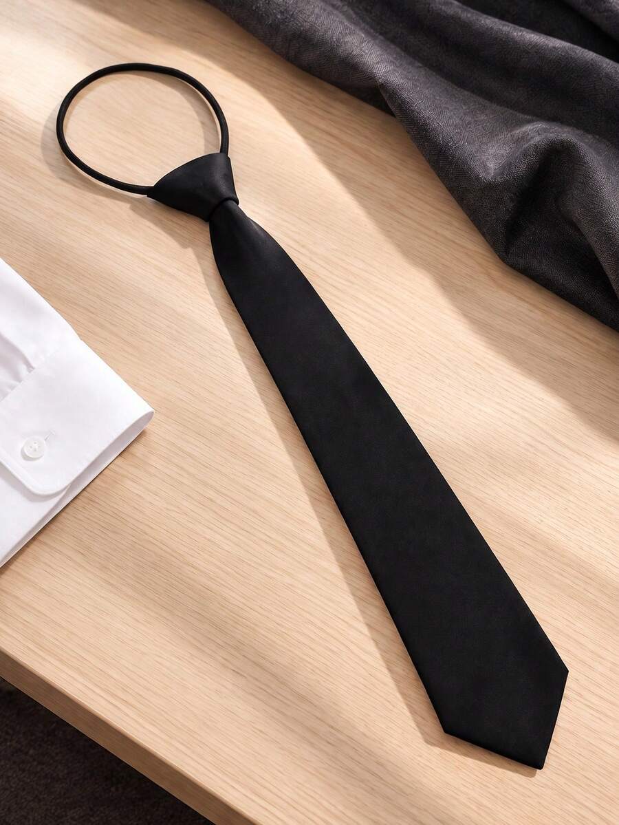 1pc Unisex Business Tie, Minimalist Solid Color Formal Tie - Black - View 1