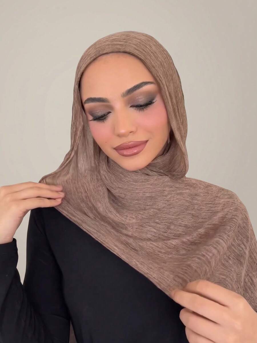 1pc Dirty Wash Arabic Hijab Thin Solid Color Lightweight Casual Long Scarf Suitable For Daily Use Raffeld Hijab