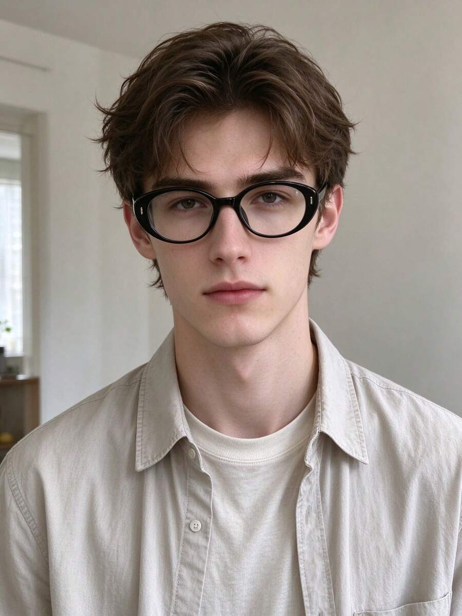1 PC Men's Classic Casual Oval Glasses Frame Solid Color PC Frame Simple And Versatile Lightweight For Daily Office Commute With Glasses Box - Multicolor - View 1