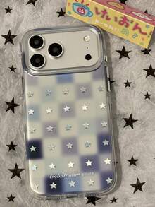 Ins Blue Tie Dye Plaid Full Screen Gold Foil Star Double Layer IMD Phone Case Compatible With Iphone 18 Pro Max, 17 New Model, 16/15/14 Full Coverage Silicone Anti-Drop Korean Style - Blue - View 3