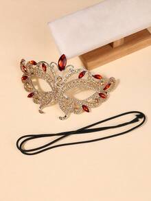 1pc Glass Rhinestone Butterfly Shaped Masquerade Mask, Halloween Personalized Face Decoration - Champagne - View 4