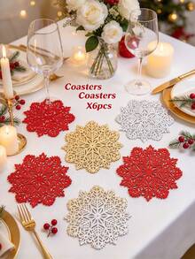 6pcs Christmas Snowflake Coasters, PVC Material, Suitable For Christmas Restaurant Table Decoration. - Multicolor - View 2