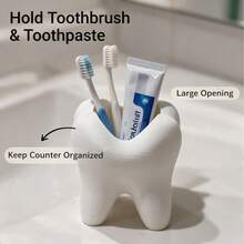 1/2pcs Creative White Tooth-Shaped Toothbrush Holder, Multi-Functional Desktop Storage Cup, Cute Tooth Design Organizer, Suitable For Toothbrush, Toothpaste, Succulent Pots And Mini Vases, Bathroom Vanity Countertop Decor, Dorm Back To School Supplies - Multicolor - View 3