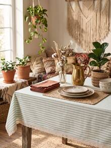 1pc Plaid Ruffle Edge Tablecloth, American Country Style Minimalist Decorative Dining Table Cloth, Rectangular Coffee Table TV Cabinet Entryway Multi-Functional Cover, Suitable For Holiday Gatherings, Birthday Parties, Weddings, Dinner Parties, Dining Table Decoration, Room Decoration, Office Desk, Coffee Table Mat, Outdoor Picnic Mat, Home Decor, Room Decoration, All Seasons - Green - View 3
