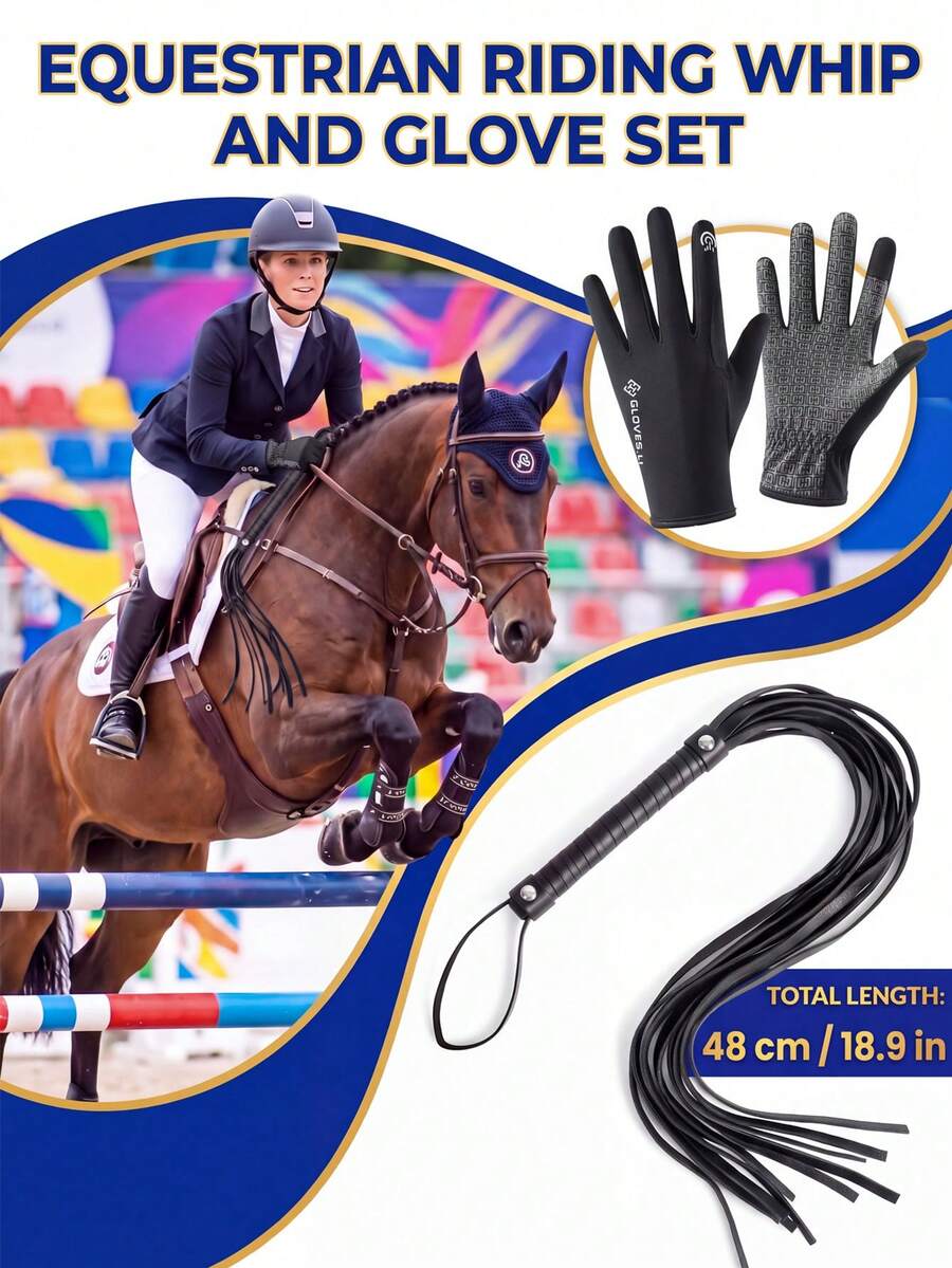 1pc/1set 2 Colors Optional Horse Whip/Equestrian Riding Gloves With ...