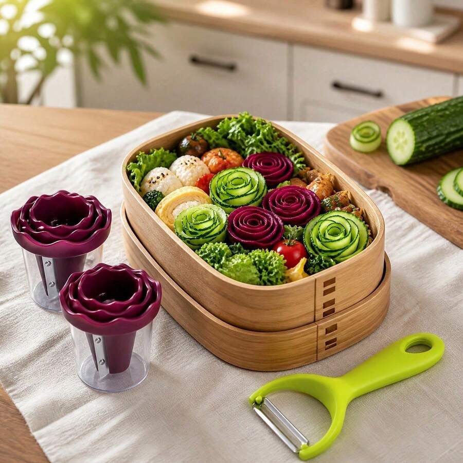 Curling Machine Rose-Shaped Vegetable & Fruit Curler Stainless Steel Spiral Slicer Multi-Function Vegetable & Fruit Cutter Creative Carrot Curler For Kitchen & Restaurant - Suitable For Potato, Carrot, Radish, Etc. Kitchen Accessories, Home Kitchen Accessories, Camping Essentials - Multicolor - View 1