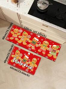 1/2pcs Christmas Kitchen Decor Rug, Christmas Gingerbread Man Pattern Design Winter Kitchen Carpet And Mat, Non-Slip Washable Absorbent Kitchen Accessories Decor Mat, Christmas Holiday Gift! - Multicolor - View 15