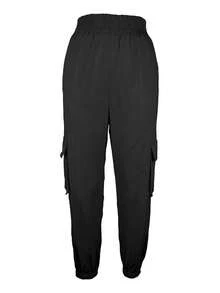 Women's Casual Solid Color Multi-Pocket Workwear Black Scrub Pants - Black - View 2
