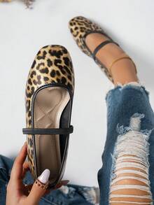 Women's Flat Slip-On Mary Jane Ballet Shoes, Leopard Print, Elegant Fashion Square Toe Comfortable Shoes - Leopard - View 1