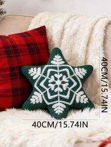 1pc Christmas Hexagonal Star Shaped Plush Pillow, Green Towel Fabric With Embroidered Snowflake Pattern, Holiday Living Room Sofa Decorative Cushion - Green - View 2