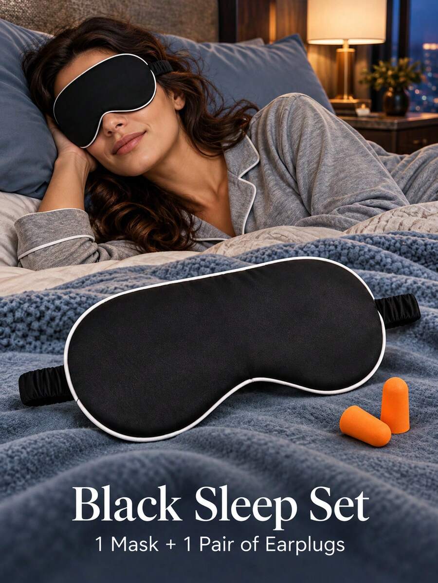 Travel Satin Sleep Mask And Earplugs For Flights, Plain Polyester Eye ...