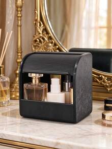 Creative 3D Printed Dust-Proof Flip Lid Cosmetic Storage Cabinet With Drawer Layered Storage, Minimalist Curved Design, Multiple Colors Available, Organizes Lipstick, Perfume, Makeup Brushes, Practical Home Storage Gift For Bedroom Vanity - Multicolor - View 11