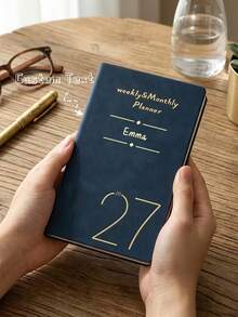 مخطط أسبوعي يومي مخصص باللغة الإنجليزية لعام 2027، أجندة محمولة بغلاف من جلد البولي يوريثان مطلي بالذهب، مثالي كهدية رأس السنة، دفتر جدول للمكتب والسفر - متعدد الألوان - مشاهدة 6