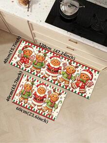 1/2pcs Christmas Kitchen Decor Rug, Christmas Gingerbread Man Pattern Design Winter Kitchen Rug And Mat, Non-Slip Washable Absorbent Kitchen Accessories Decorative Mat, Christmas Holiday Gift! - Multicolor - View 14