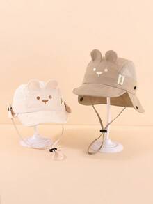 1pc Kids Cartoon Animal 3D Ear Neck Sun Protection Hat, Adjustable Chin Strap Casual Bucket Hat, Suitable For Toddlers Summer Beach Camping Outdoor Activities - 1PC - View 5