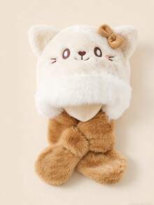 Autumn/Winter Kids Hat & Scarf Set, Cute Cat Design Plush Thickened Ear-Protective Hat For 2-8 Years Old - Multicolor - View 4