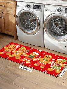 1/2pcs Christmas Kitchen Decor Rug, Christmas Gingerbread Man Pattern Design Winter Kitchen Carpet And Mat, Non-Slip Washable Absorbent Kitchen Accessories Decor Mat, Christmas Holiday Gift! - Multicolor - View 13