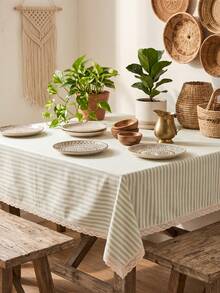 1pc Plaid Ruffle Edge Tablecloth, American Country Style Minimalist Decorative Dining Table Cloth, Rectangular Coffee Table TV Cabinet Entryway Multi-Functional Cover, Suitable For Holiday Gatherings, Birthday Parties, Weddings, Dinner Parties, Dining Table Decoration, Room Decoration, Office Desk, Coffee Table Mat, Outdoor Picnic Mat, Home Decor, Room Decoration, All Seasons - Green - View 6