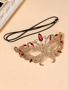 1pc Glass Rhinestone Butterfly Shaped Masquerade Mask, Halloween Personalized Face Decoration - Champagne - View 5