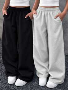 2pcs Teen Girls Minimalist Versatile Lazy Casual Comfortable Long Pants - Multicolor - View 1