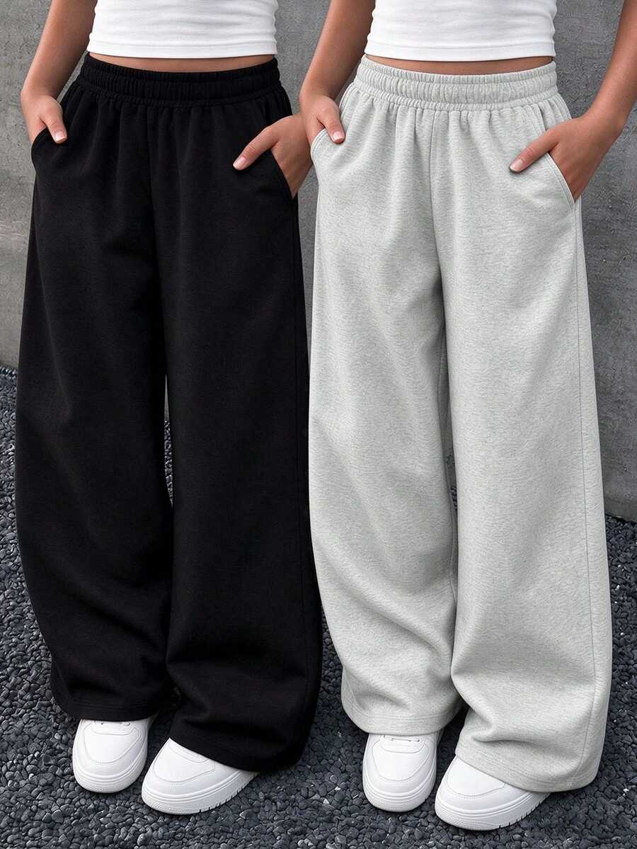 2pcs Teen Girls Minimalist Versatile Lazy Casual Comfortable Long Pants - Multicolor - View 1