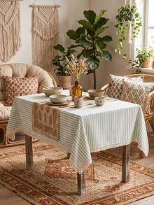 1pc Plaid Ruffle Edge Tablecloth, American Country Style Minimalist Decorative Dining Table Cloth, Rectangular Coffee Table TV Cabinet Entryway Multi-Functional Cover, Suitable For Holiday Gatherings, Birthday Parties, Weddings, Dinner Parties, Dining Table Decoration, Room Decoration, Office Desk, Coffee Table Mat, Outdoor Picnic Mat, Home Decor, Room Decoration, All Seasons - Green - View 1
