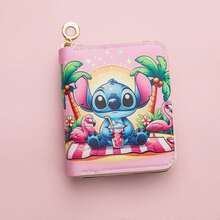 1pc Disney Cartoon European & American Style Stitch PU Wallet, Unisex Short Zipper Coin Purse, ID Card Holder - Multicolor - View 14