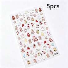 7/5/3/1pcs Christmas Warm Tone Face Decoration Sticker Set, Gingerbread Man, Snowman, Candy, Sock Pattern Face Decoration Stickers, Includes Tweezers, Holiday Party Makeup Accent Stickers - Multicolor - View 13