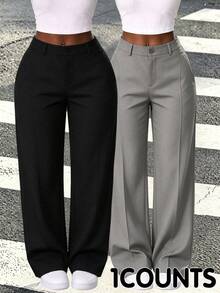 Women's Suit Pants, Multiple Colors Available, 1 Pair, High Waist Wide Leg Loose Fit, Street Style Floor Length, Side Large Pockets Design, Y2K Hot Girl Style, Spring/Summer Daily Commute Versatile Casual Pants - Black - View 1